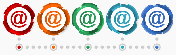 Email concept vector icon set, modern design abstract web buttons i n 5 color options, infographic template - ilustração de arte vetorial