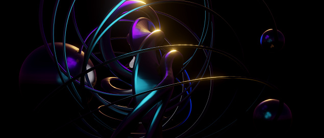 Breathtaking Abstract Flow Irridescent BluePurple Banner Background 3D Illustration