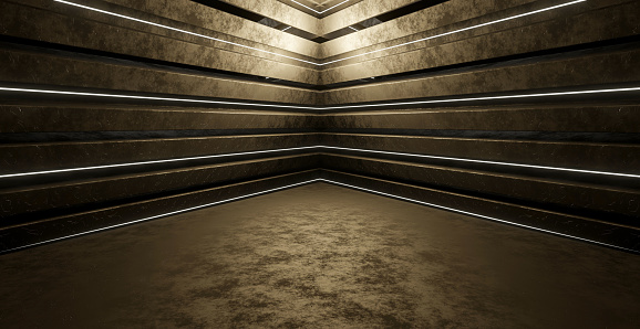 Futuristic Background Metallic Basement Underground Hall Spotlight Dark Banner Background Wallpaper 3D Illustration