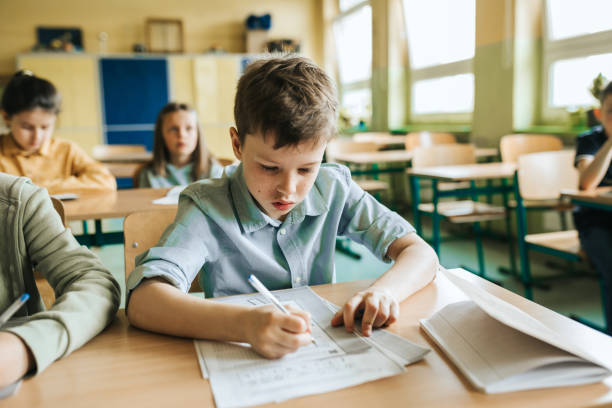 istock portrait of elementary schoolboy learning at desk in classroom 1397509082