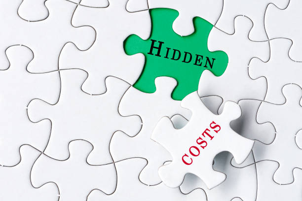 istock White jigsaw puzzle with word hidden costs over green background. 1397509119