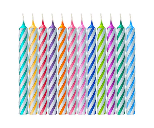 Vector illustration of Row of striped swirl candles with different colors, 3d decoration for anniversary cake