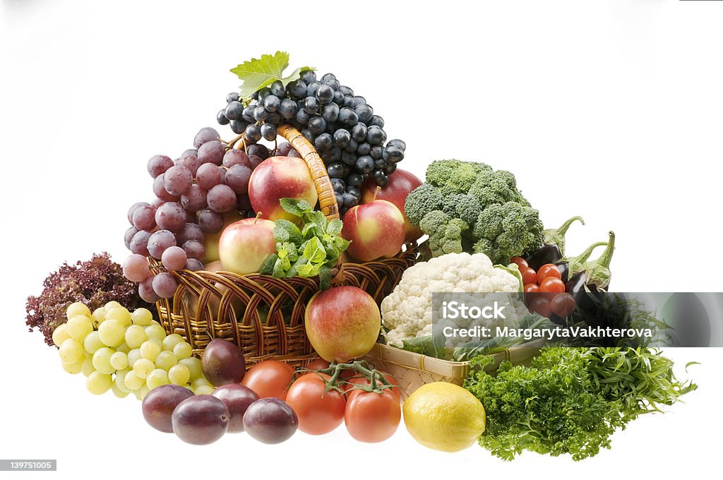 Grande gruppo di frutta e verdura alimentari oggetti - Foto stock royalty-free di Abbondanza