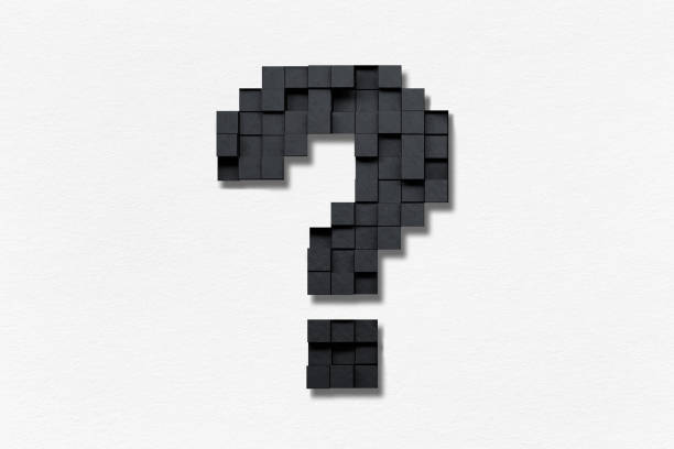 Question mark made of modern black cube stones on white background