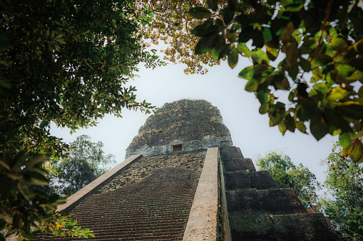 Scenic view of Tikal Mayan pyramids in Guatemala