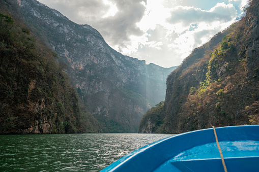 Scenic view of  boat on  Sumidero canyon in Chiapas, Mexico
