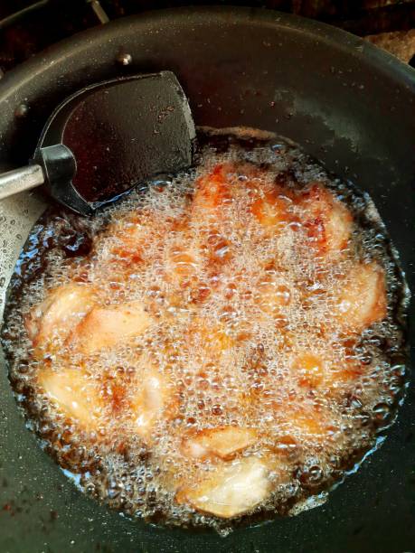 istock Cooking Fried Chicken in pan - food preparation. 1397513189