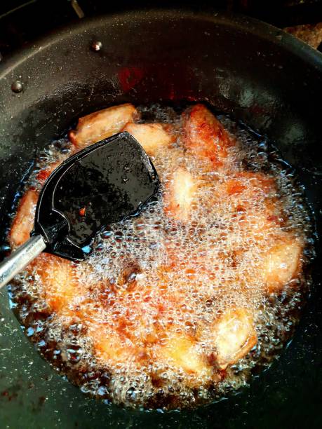 istock Cooking Fried Chicken in pan - food preparation. 1397513276