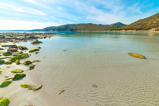 Punta Molentis beach on a sunny day in springtime. Sardinia, Italy