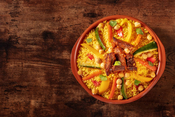 istock Moroccan couscous with meat, traditional festive dinner, shot from above 1397515316