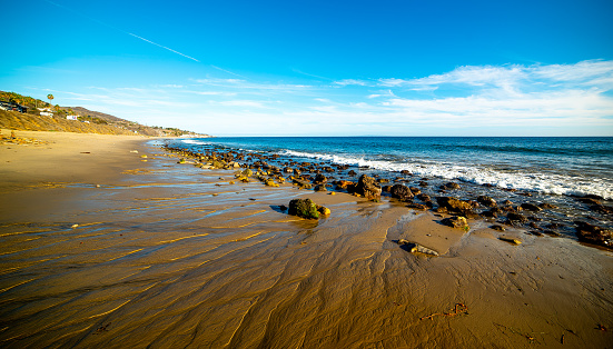 Sandy shore in world famlus Malibu. California, USA