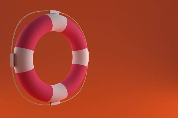 istock Lifebuoy on an orange background. Place for text. 3D render. 1397520336
