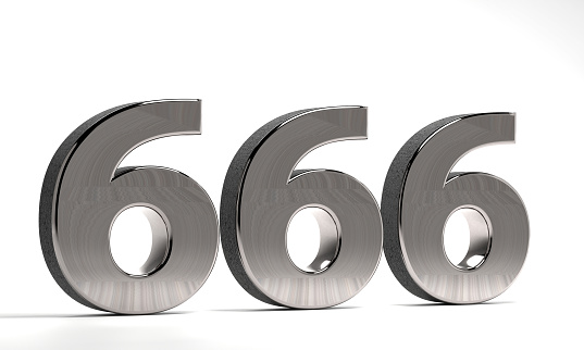 number 666 made of steel on a white background. 3D render.
