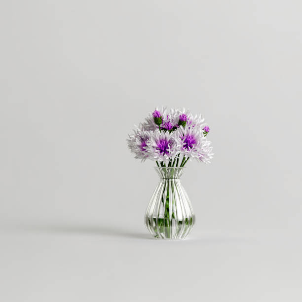 白い背景に隔離された3dイラスト花瓶の装飾 - cut flowers rose purple flower arrangement ストックフォトと画像