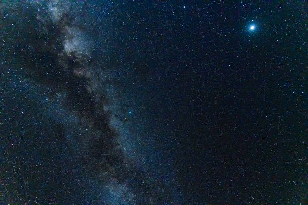 background of the night sky with many stars - milky way imagens e fotografias de stock