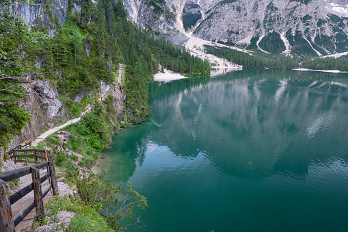Hiking Trail around the famous Pragser Wildsee, Italy