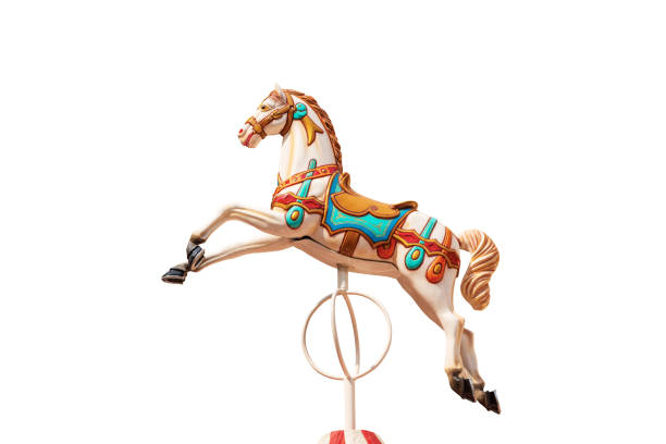 カルーセル馬またはメリーゴーランド 白い背景に隔離 - carousel horses ストックフォトと画像