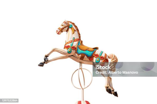 Carousel Horses Or Merrygoround Isolated On White Background Stock Photo - Download Image Now