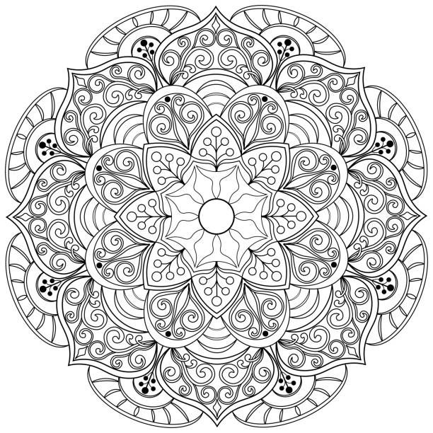 mandala 9, ethnisches muster, objekt isoliert auf weißem hintergrund. - carved ornament stock-grafiken, -clipart, -cartoons und -symbole