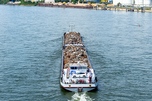 A barge carrying scrap metal on the Rhine in western Germany.
