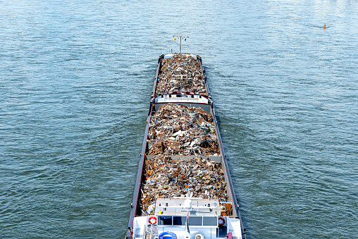A barge carrying scrap metal on the Rhine in western Germany.