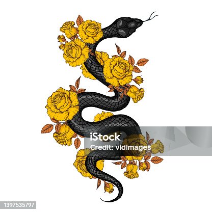 istock Snake and roses illustration. Vector illustration. Hand drawn illustration for t-shirt print, fabric and other uses 1397535797