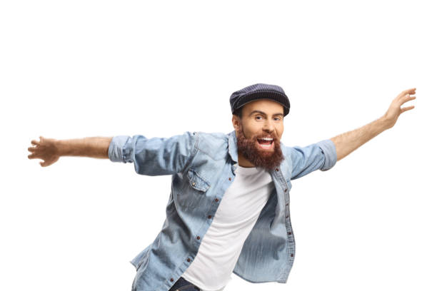 istock Bearded hipster guy in casual clothes falling 1397536696
