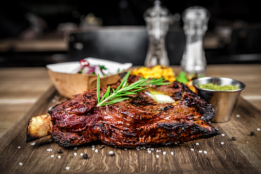 Delicious Grilled BBQ T-Bone Steak with Fresh Rosemary