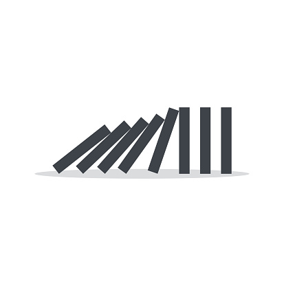 Falling dominoes on a white background. Domino effect. Vector illustration.