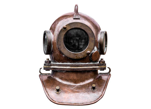 Antique diving equipment helmet isolated on white
