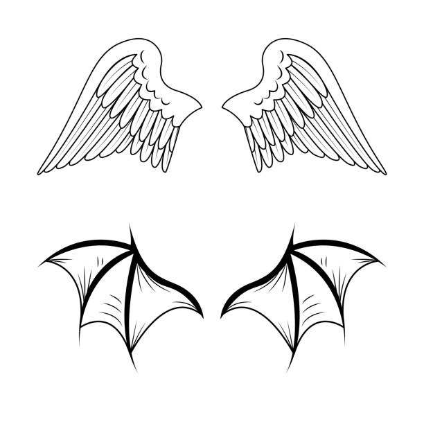 Clip Art Of A Angel And Devil Wings Tattoo Illustrations, Royalty-Free  Vector Graphics & Clip Art - iStock