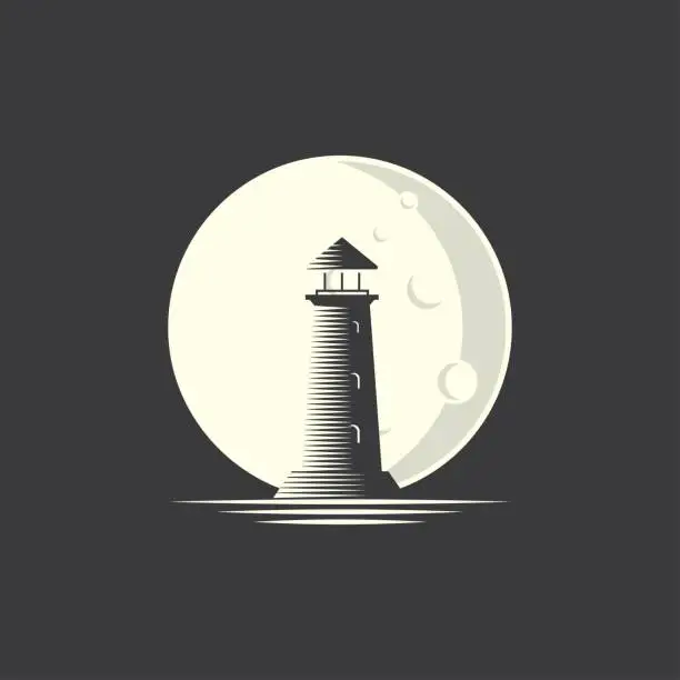Vector illustration of Lighthouse with moon  logo