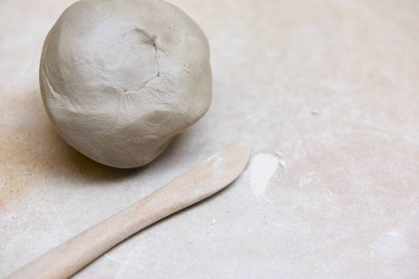 Clay and pottery making tools in the ceramics workshop