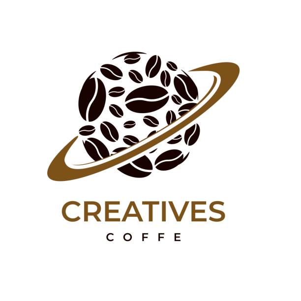 ilustraciones, imágenes clip art, dibujos animados e iconos de stock de logotipo de ilustración de planet coffee - coffee circle coffee bean label