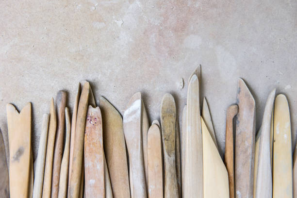 istock Wooden pottery tools set on a ceramics studio background 1397539717
