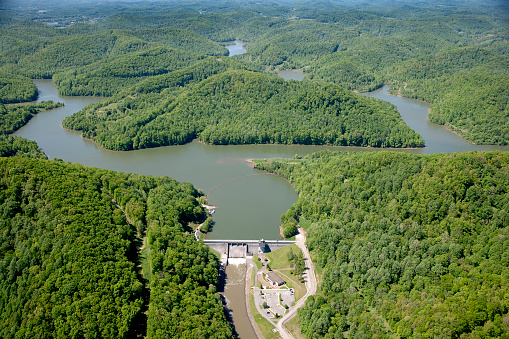 Hydroelectric power plant from above in Germany.