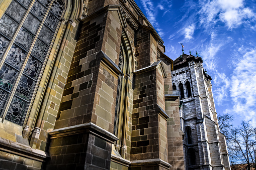 Low Angle View Of St. Pierre Church In Geneva, Switzerland