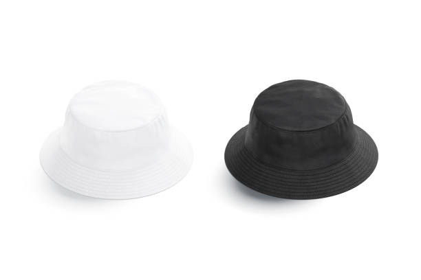 istock Blank black and white bucket hat mock up, side view 1397543144