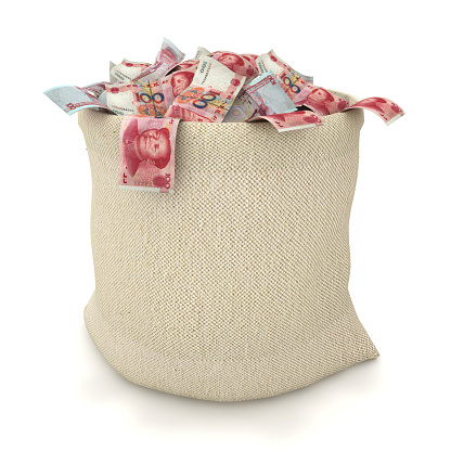 Chinese yuan finance wealth money bag sack