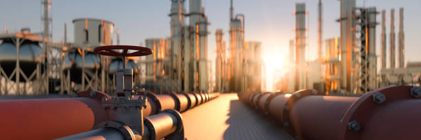 Natural gas pipeline in a refinery 3d render