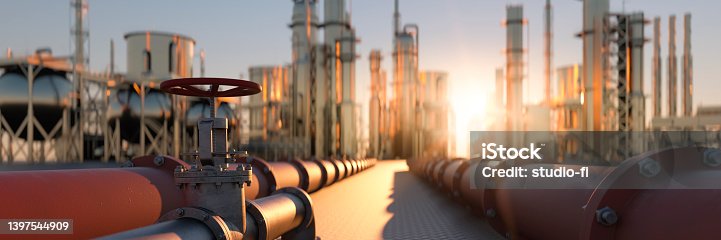 istock Natural gas pipeline in a refinery 3d render 1397544909