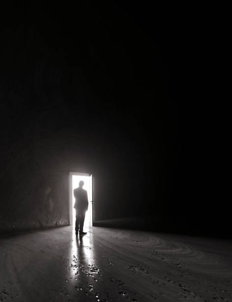 istock Businessman looking into an open door way 3d render 1397545922