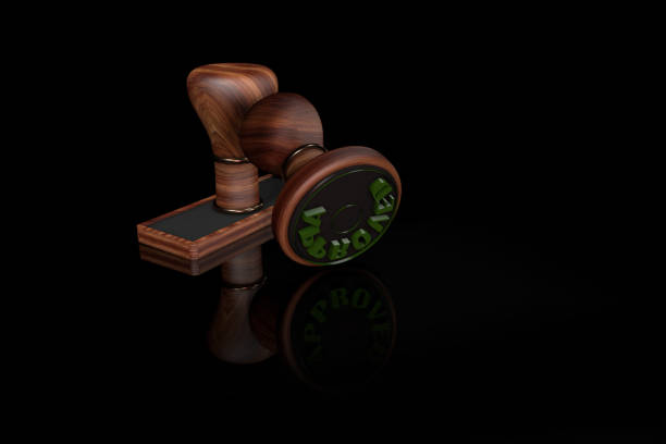 3D rendering burl wood stamp with green ink approval lettering