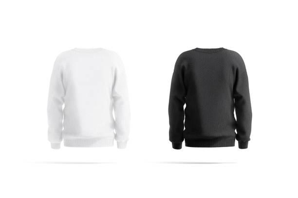 istock Blank black and white knitted sweater mockup, back view 1397547440