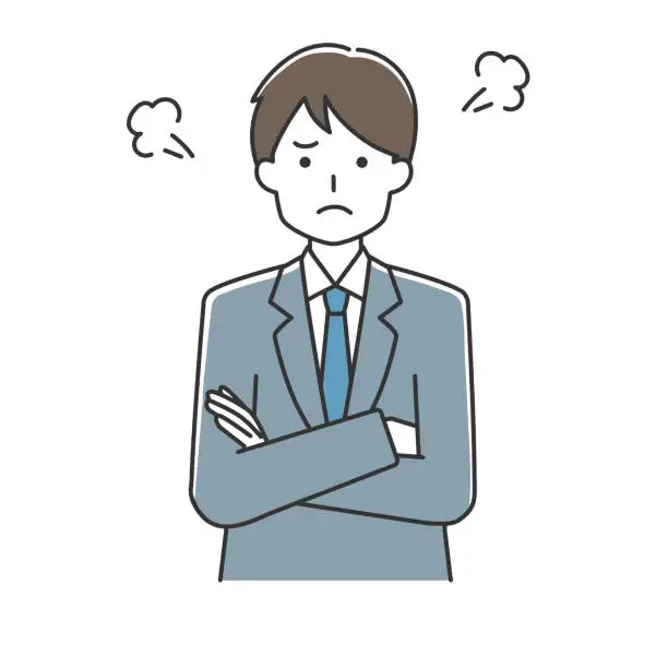 Vector illustration of Clip art of angry businessman with crossed arms