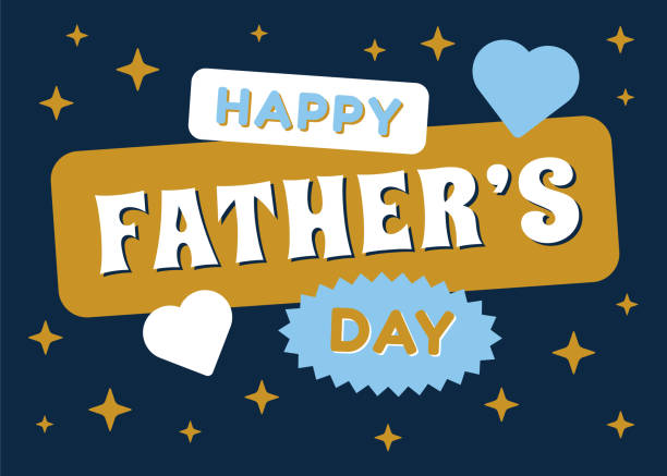 ilustrações, clipart, desenhos animados e ícones de feliz cartão do dia dos pais com adesivos. - fathers day