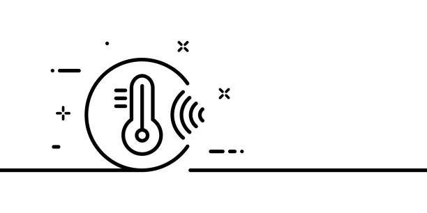 Thermometer line icon. Temperature, cold, heat, heat, winter, summer, measure, outdoor, indoor, person, physics, air, water. Household appliance concept. One line style. Vector line icon for Business and Advertising Thermometer line icon. Temperature, cold, heat, heat, winter, summer, measure, outdoor, indoor, person, physics, air, water. Household appliance concept. One line style. Vector line icon for Business and Advertising. temp gauge stock illustrations