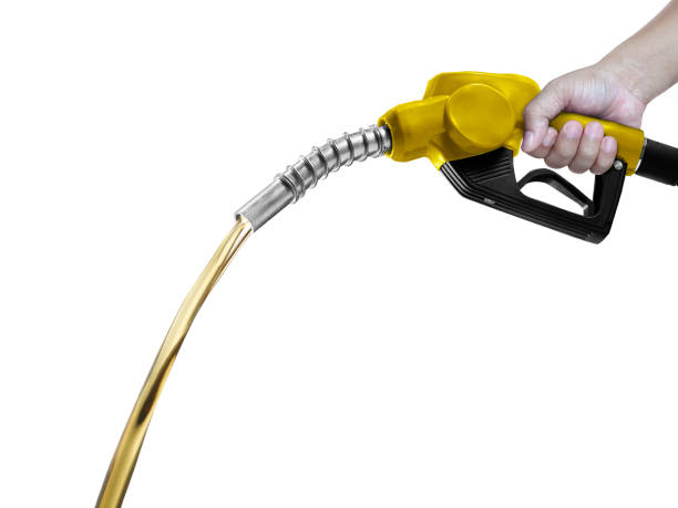 istock Hands holding Fuel. nozzle with hose isolated on white background 1397554789