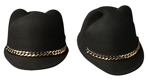 two women's hats felt isolated on white background .fashion hat felt. black hat .