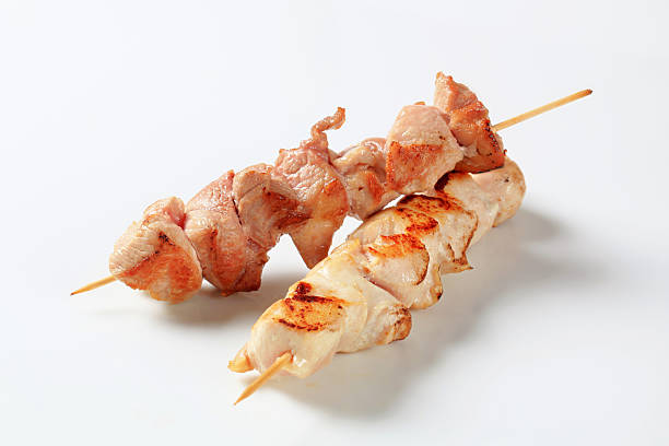 istock Grilled pork and chicken on skewers 139755670